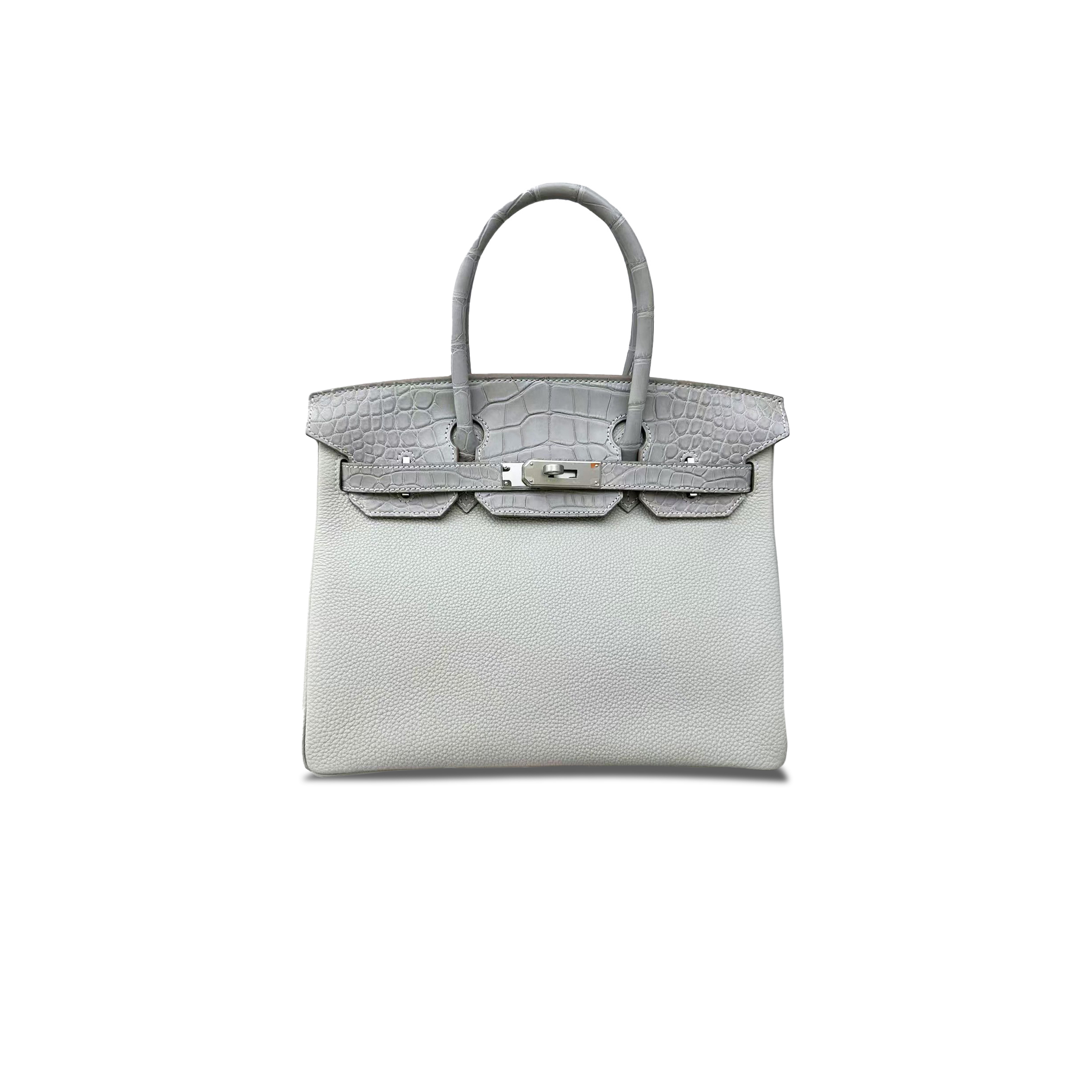 H**mes master birkin 25 crocodile pearl grey with togo silver buckle 40110812 (25*20*13cm)